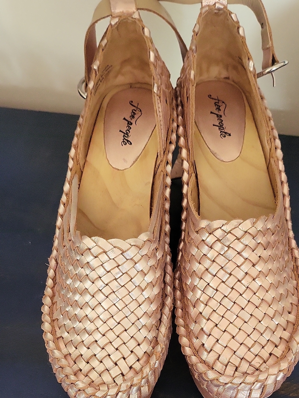 Free People Woven Metallic Rose Gold Slingback Mules